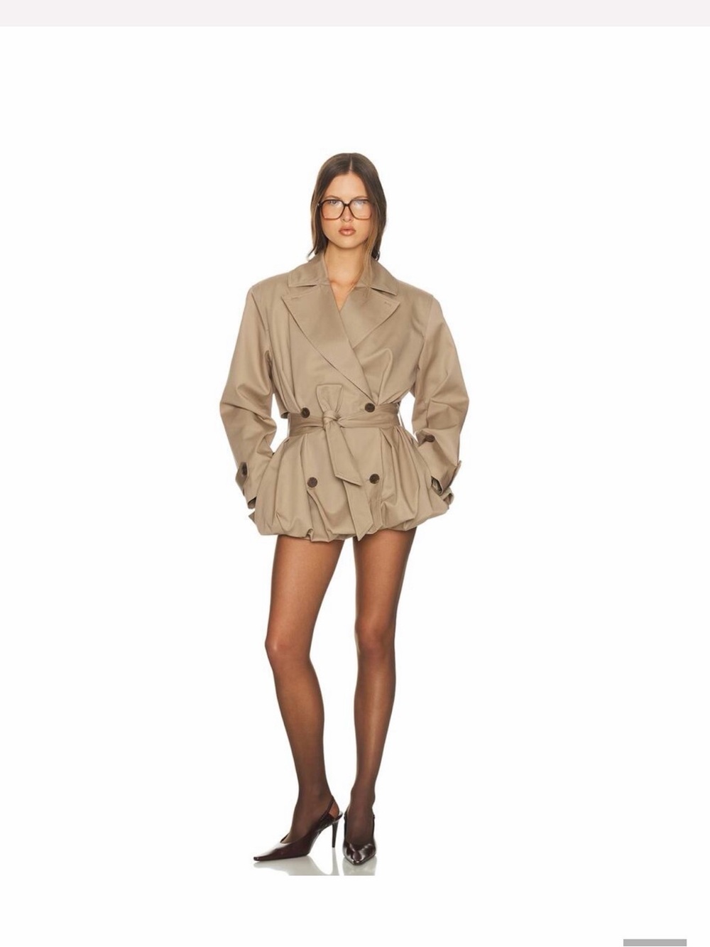 Helsa Short Bubble Hem Trench in Stone